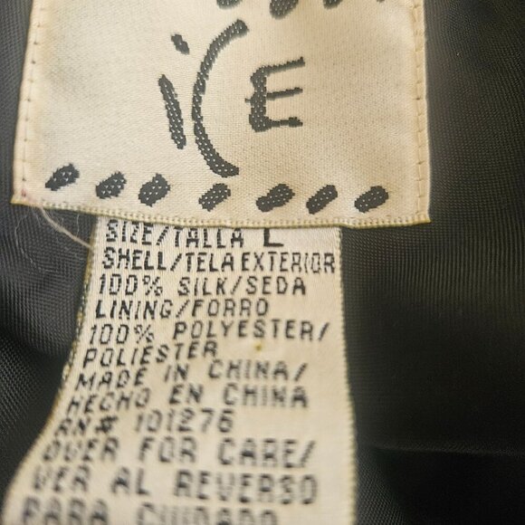 ice 100% Silk lined Beaded Black midi vintage skirt ruffle Y2K Elastic L - Picture 7 of 9